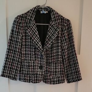 Women's Black, Pink, and White Plaid Jacket Cropped